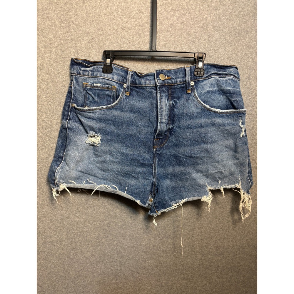 Good American Distressed Denim Shorts Size 12 Cutoff Y2K Festival Jean Shorts